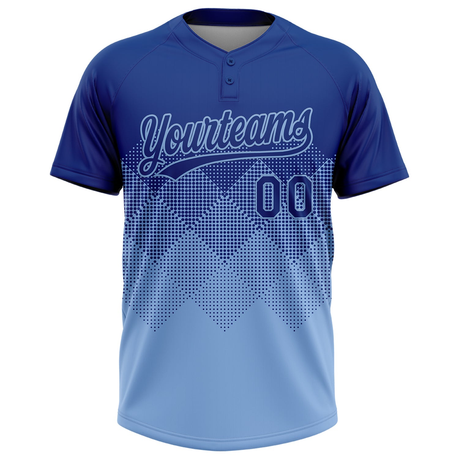Custom Royal Light Blue 3D Gradient Square Shape Two-Button Unisex Softball Jersey view 2