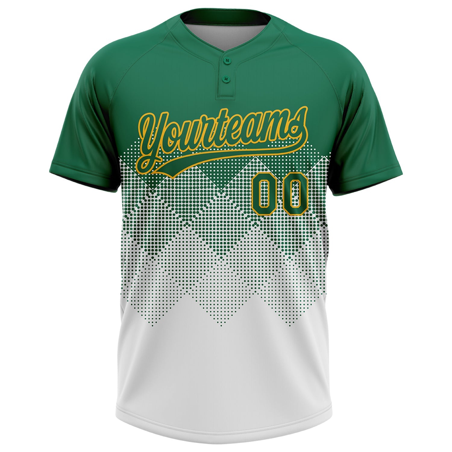 Custom Kelly Green White-Gold 3D Gradient Square Shape Two-Button Unisex Softball Jersey view 2