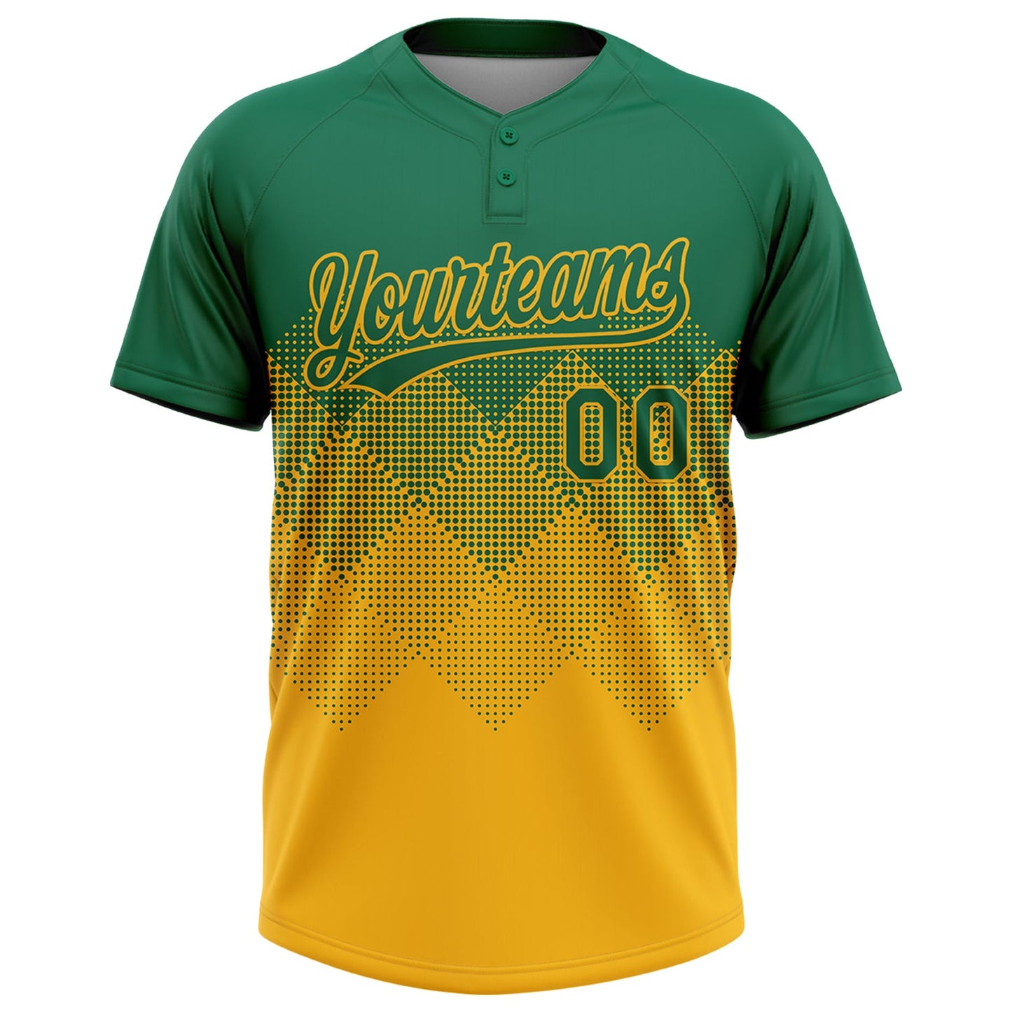 Custom Kelly Green Gold 3D Gradient Square Shape Two-Button Unisex Softball Jersey view 2