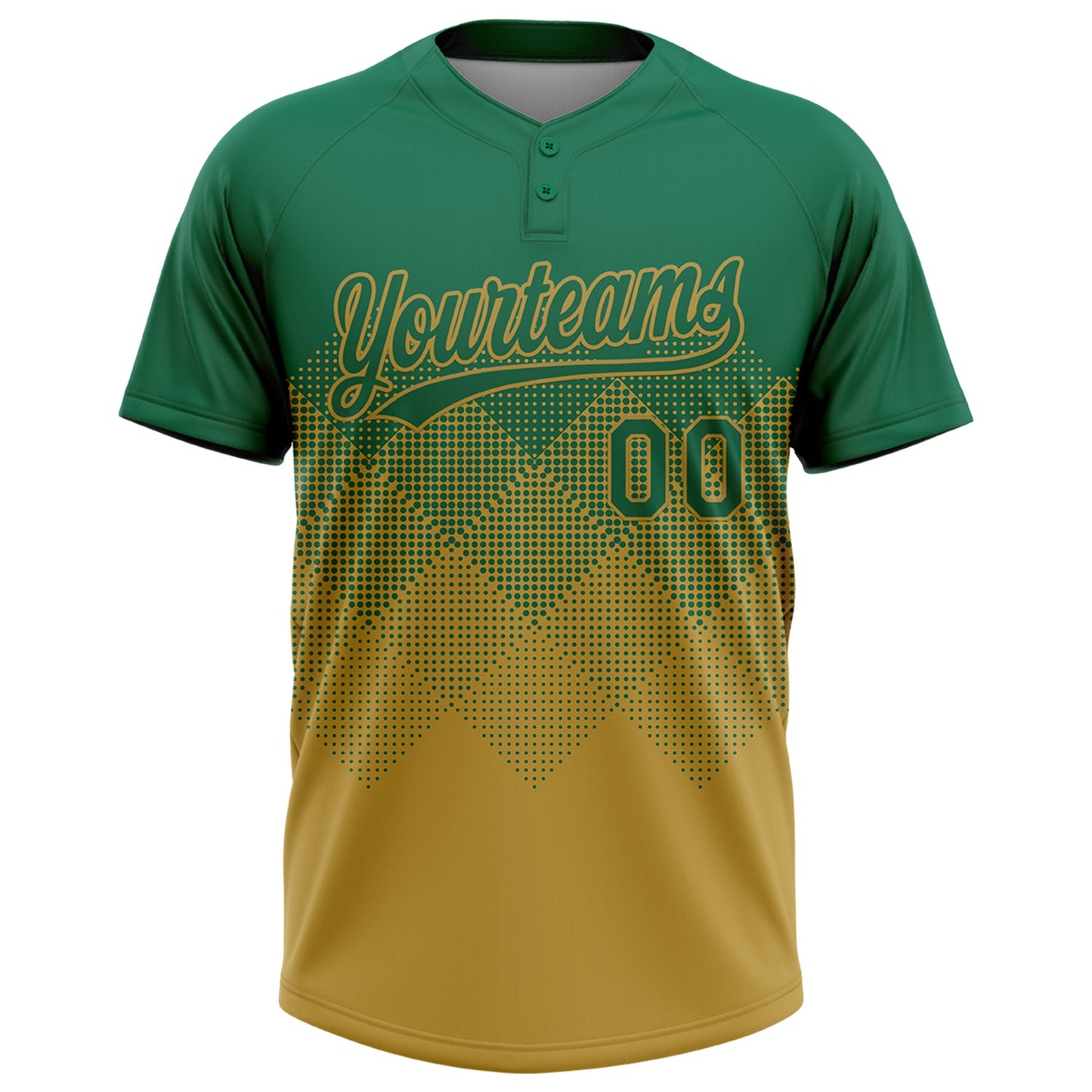 Custom Kelly Green Old Gold 3D Gradient Square Shape Two-Button Unisex Softball Jersey view 2