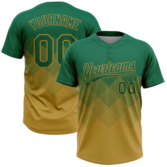 Custom Kelly Green Old Gold 3D Gradient Square Shape Two-Button Unisex Softball Jersey - Main View