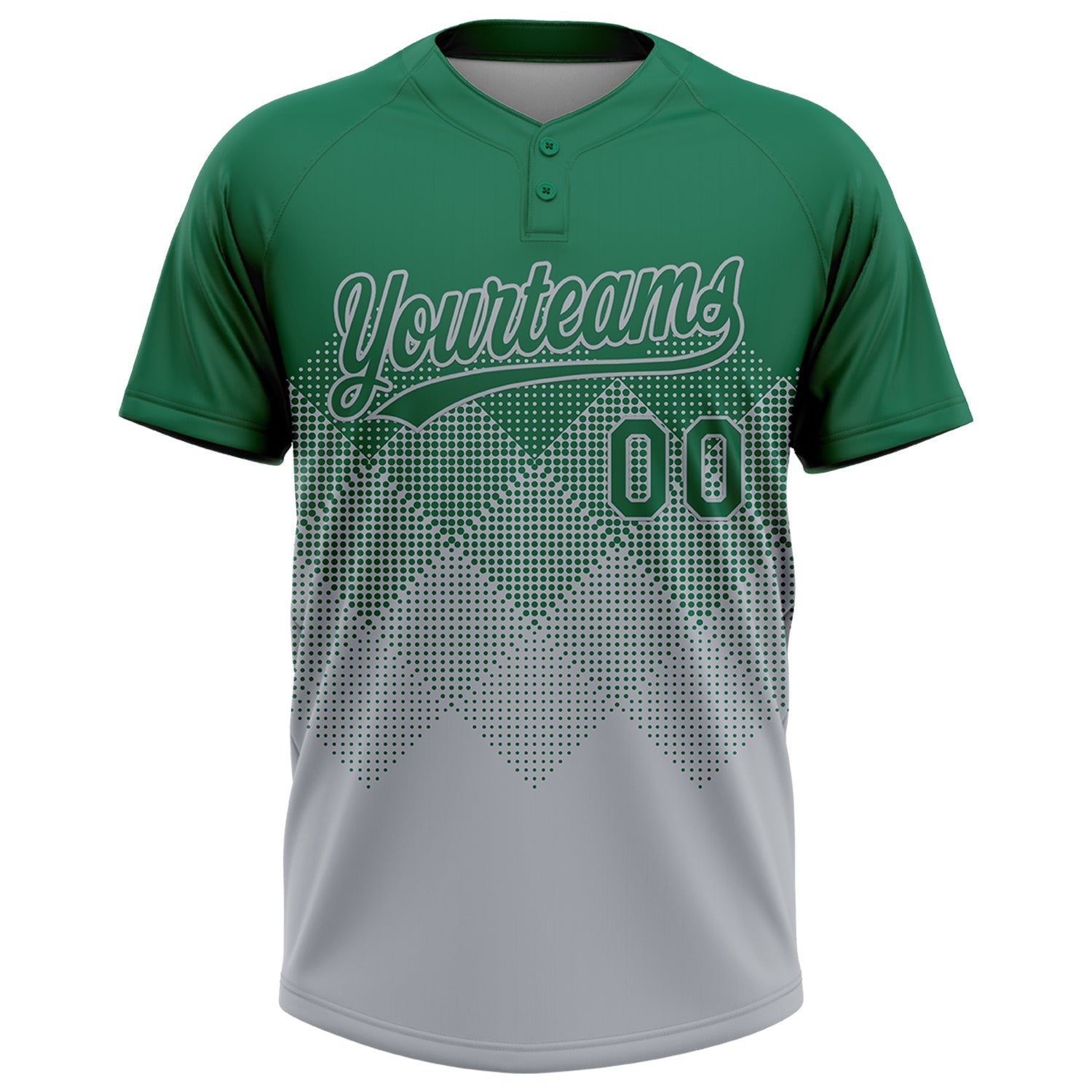 Custom Kelly Green Gray 3D Gradient Square Shape Two-Button Unisex Softball Jersey view 2