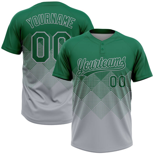 Custom Kelly Green Gray 3D Gradient Square Shape Two-Button Unisex Softball Jersey - Main View
