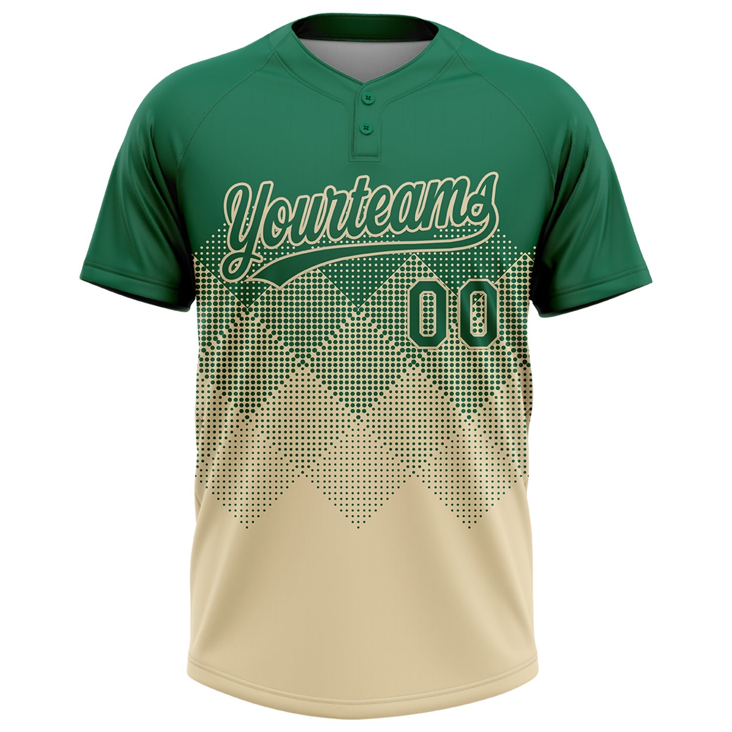 Custom Kelly Green Cream 3D Gradient Square Shape Two-Button Unisex Softball Jersey view 2