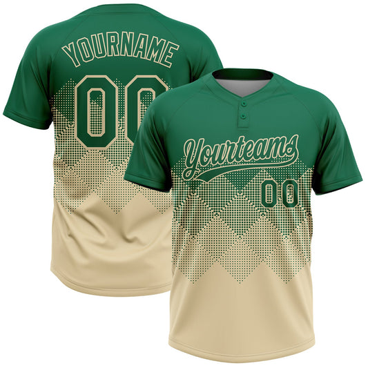 Custom Kelly Green Cream 3D Gradient Square Shape Two-Button Unisex Softball Jersey - Main View