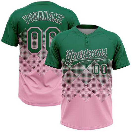 Custom Kelly Green Light Pink 3D Gradient Square Shape Two-Button Unisex Softball Jersey - Main View