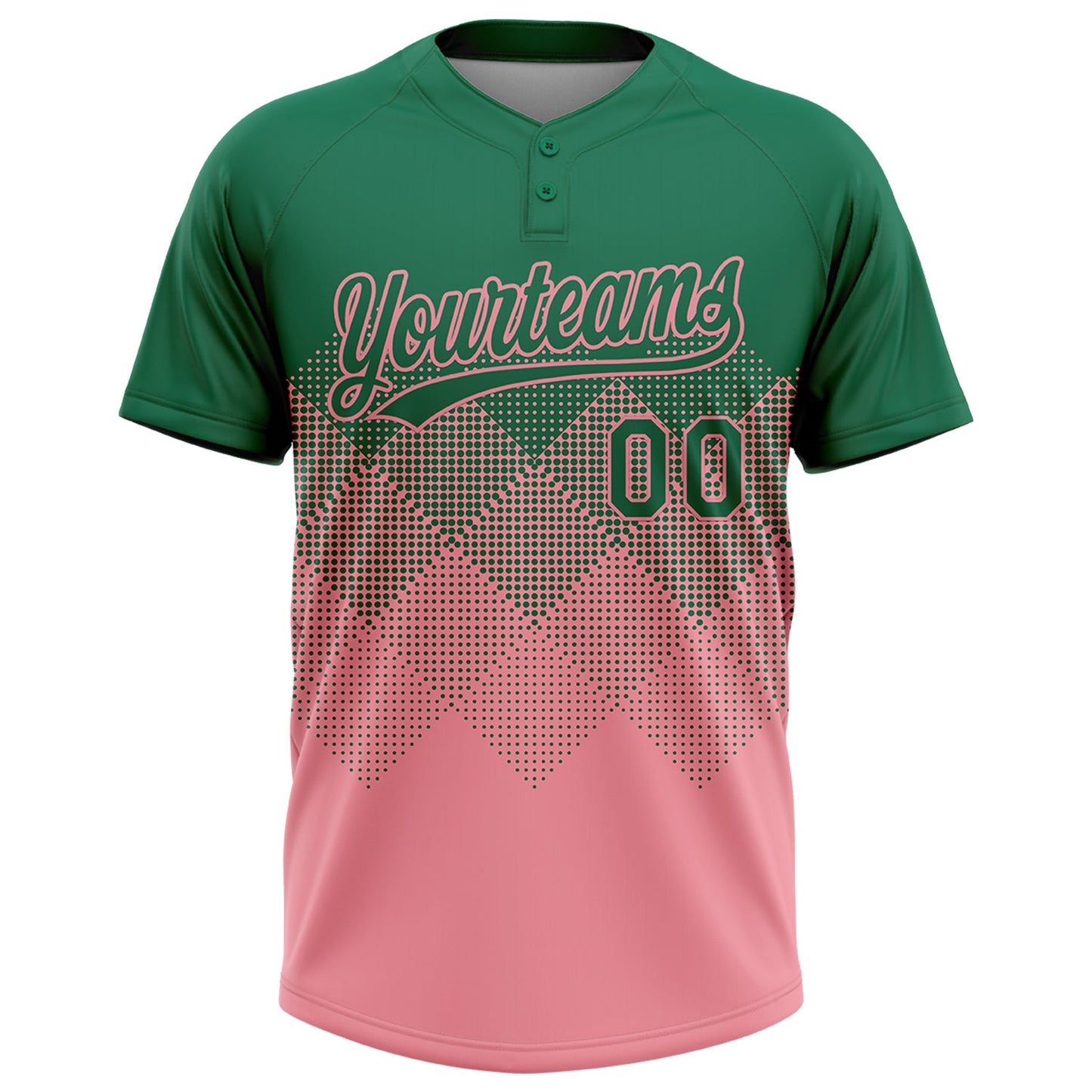 Custom Kelly Green Medium Pink 3D Gradient Square Shape Two-Button Unisex Softball Jersey view 2