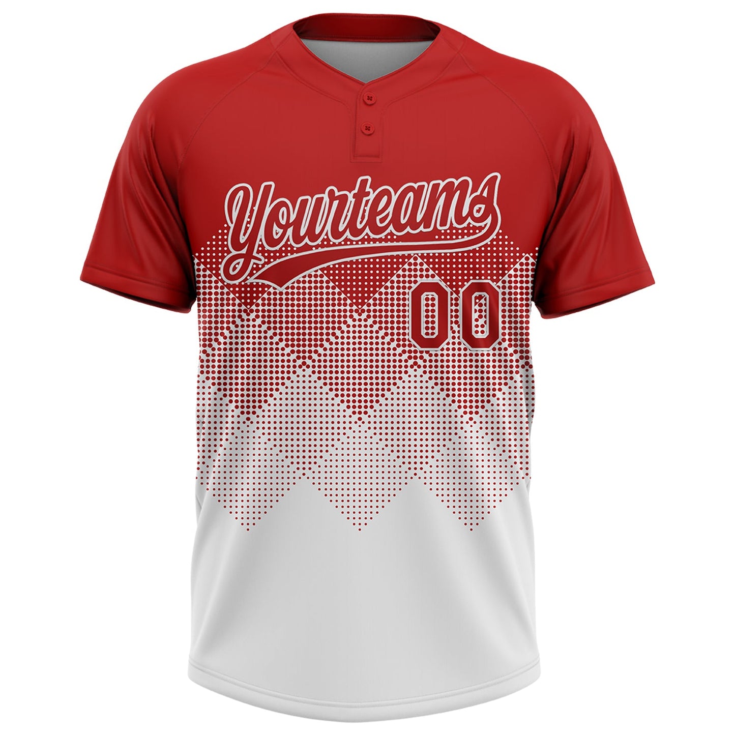Custom Red White 3D Gradient Square Shape Two-Button Unisex Softball Jersey view 2