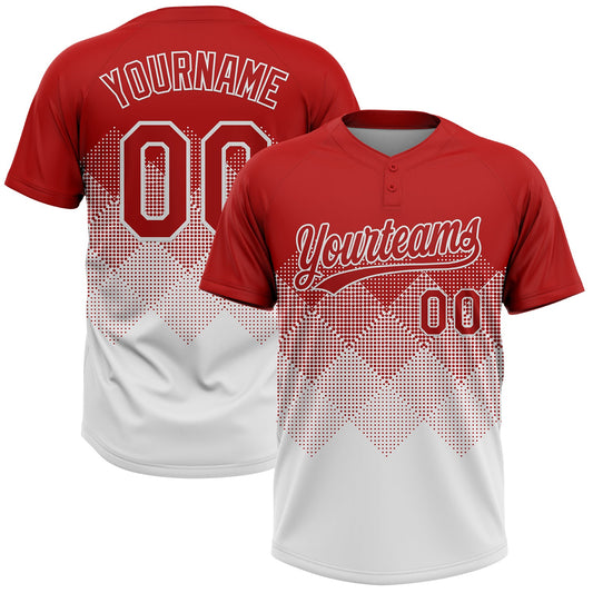 Custom Red White 3D Gradient Square Shape Two-Button Unisex Softball Jersey - Main View