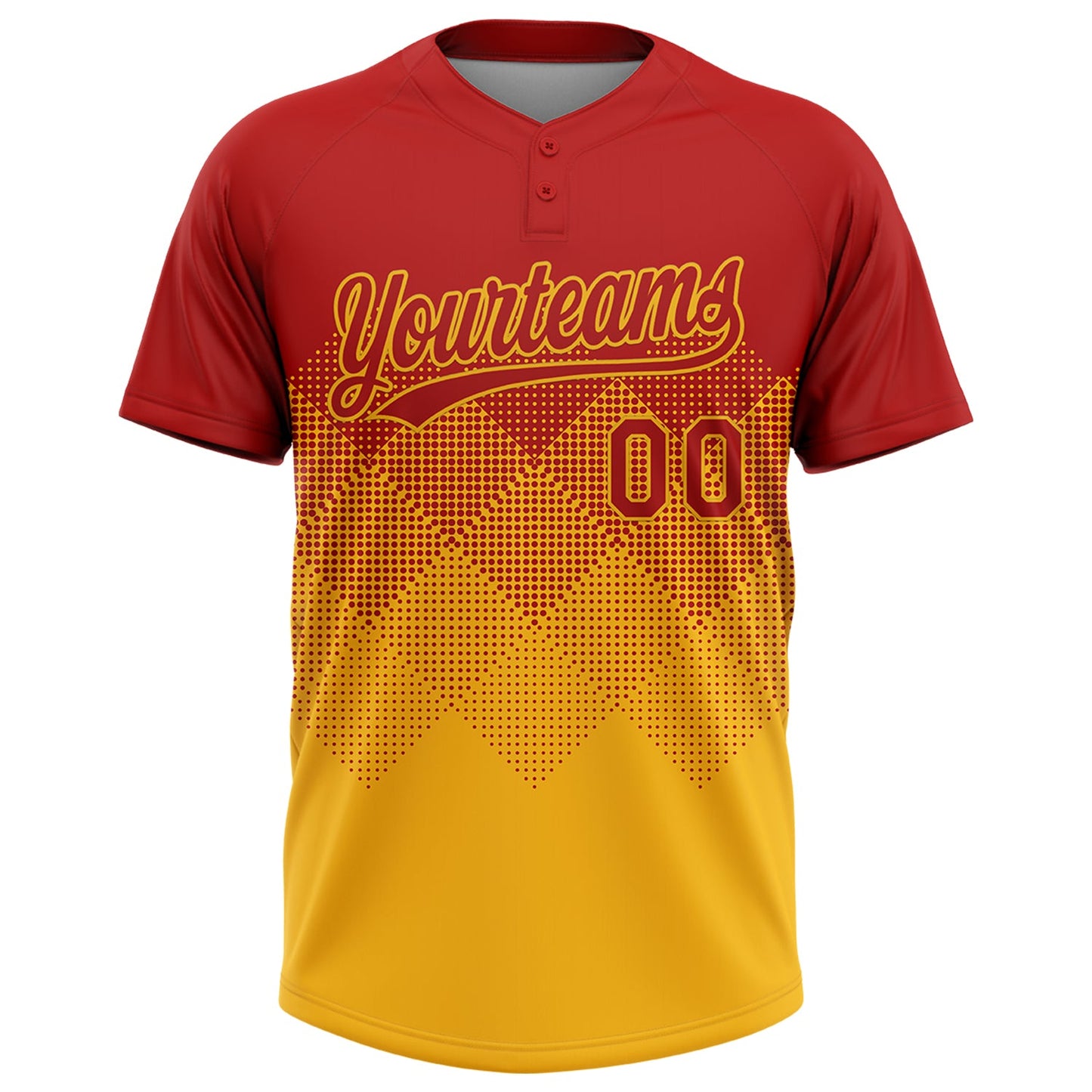 Custom Red Gold 3D Gradient Square Shape Two-Button Unisex Softball Jersey view 2