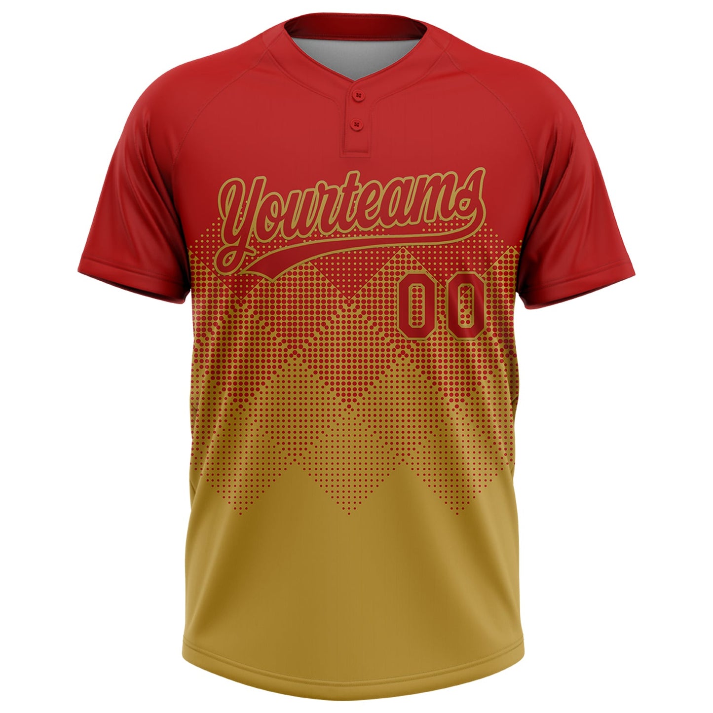 Custom Red Old Gold 3D Gradient Square Shape Two-Button Unisex Softball Jersey view 2