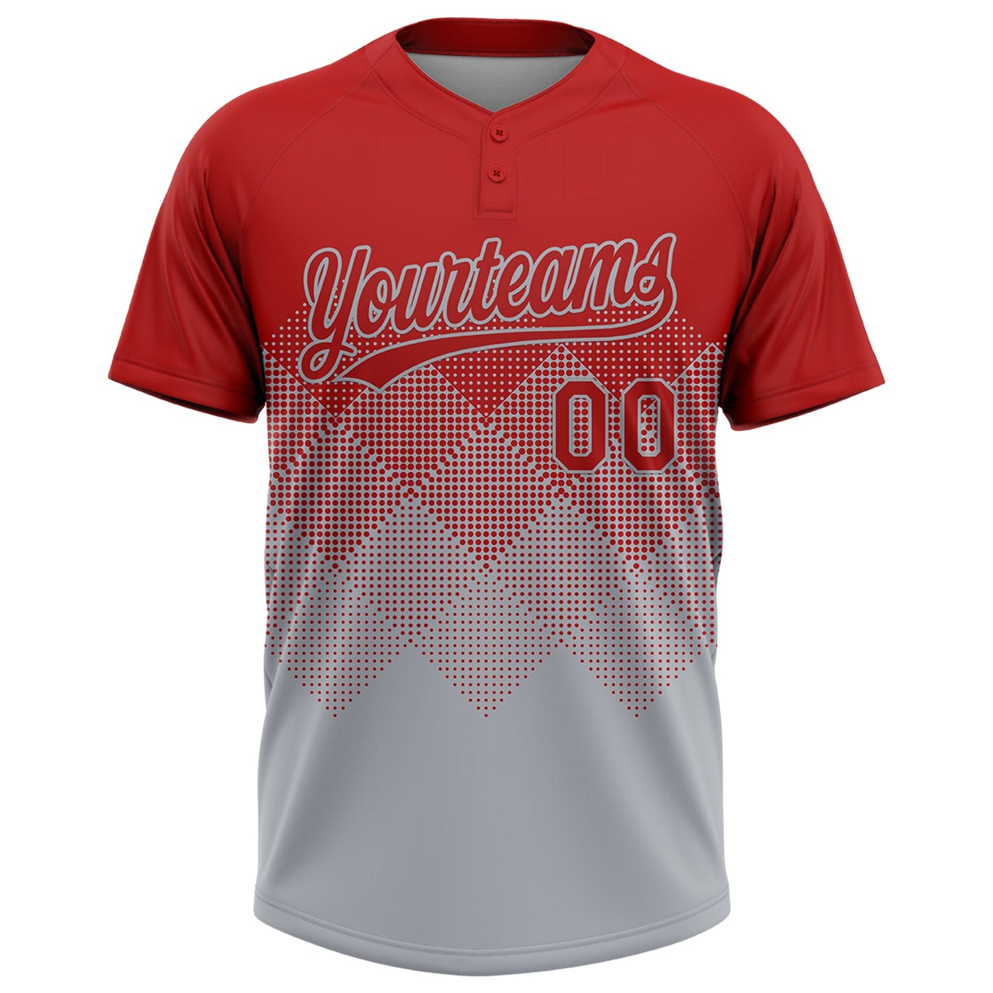 Custom Red Gray 3D Gradient Square Shape Two-Button Unisex Softball Jersey view 2