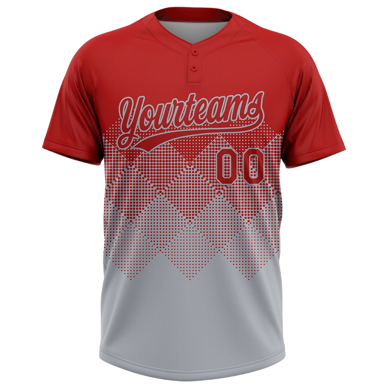 Custom Red Gray 3D Gradient Square Shape Two-Button Unisex Softball Jersey view 2