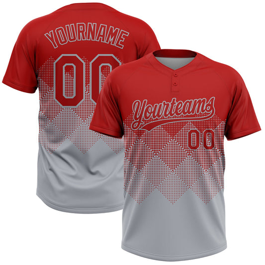 Custom Red Gray 3D Gradient Square Shape Two-Button Unisex Softball Jersey - Main View