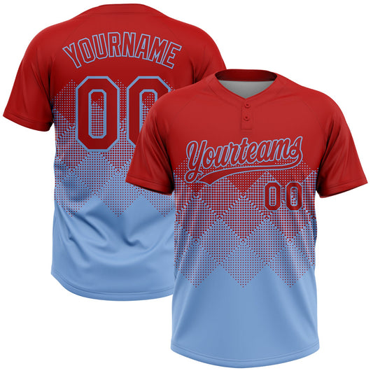 Custom Red Light Blue 3D Gradient Square Shape Two-Button Unisex Softball Jersey - Main View