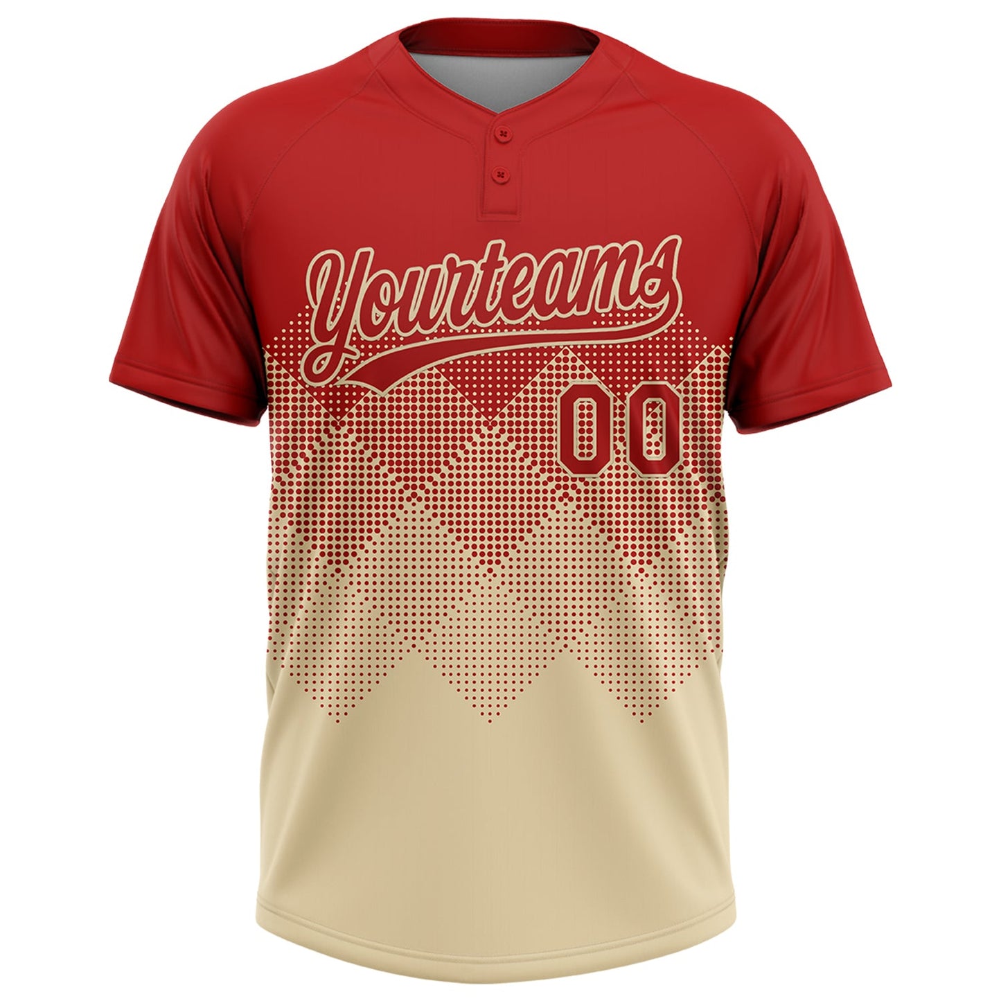 Custom Red Cream 3D Gradient Square Shape Two-Button Unisex Softball Jersey view 2