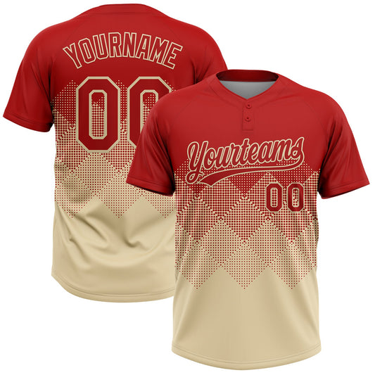 Custom Red Cream 3D Gradient Square Shape Two-Button Unisex Softball Jersey - Main View