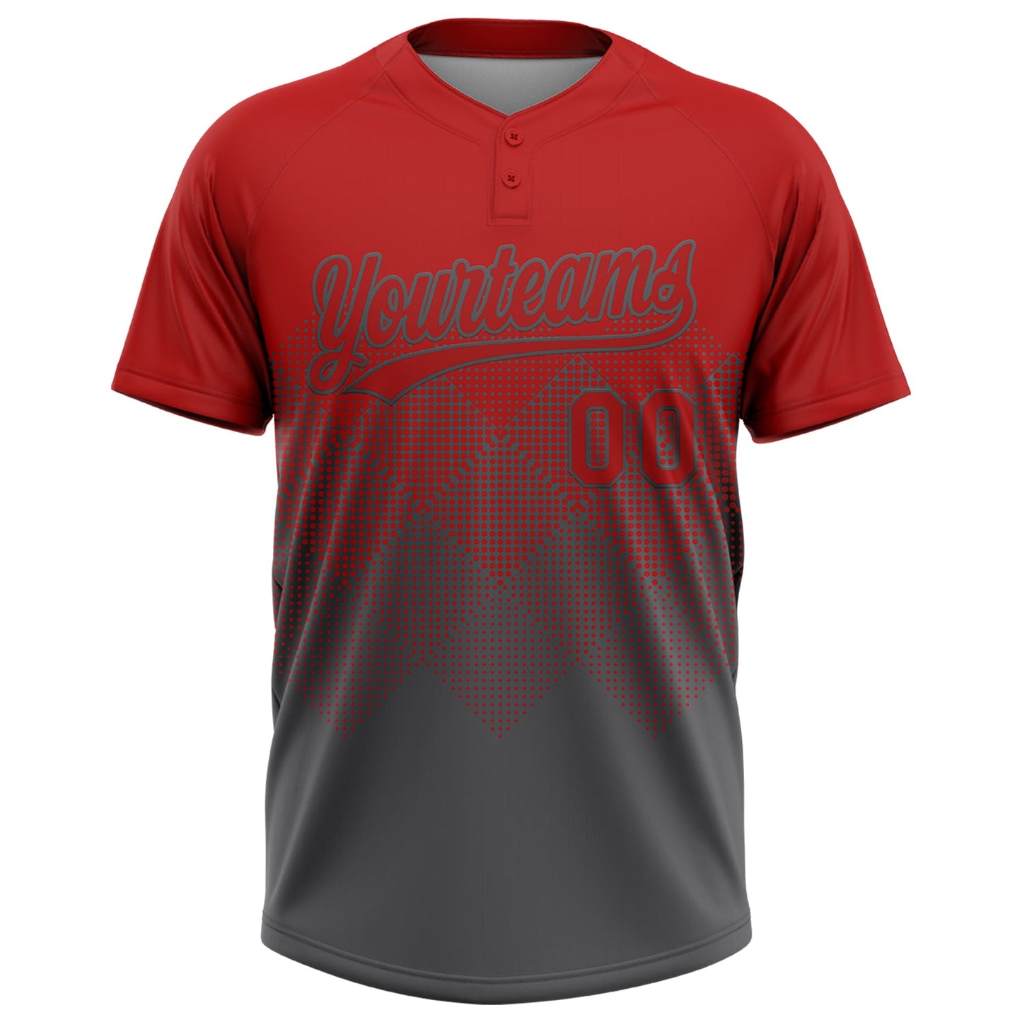 Custom Red Steel Gray 3D Gradient Square Shape Two-Button Unisex Softball Jersey view 2