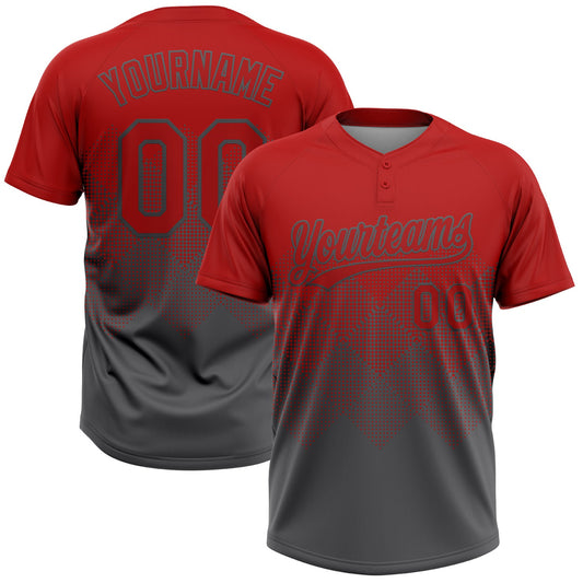 Custom Red Steel Gray 3D Gradient Square Shape Two-Button Unisex Softball Jersey - Main View