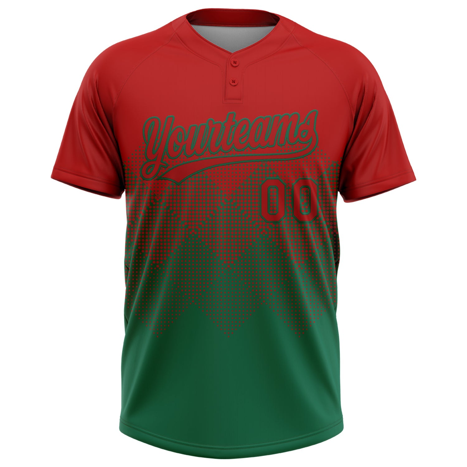 Custom Red Kelly Green 3D Gradient Square Shape Two-Button Unisex Softball Jersey view 2