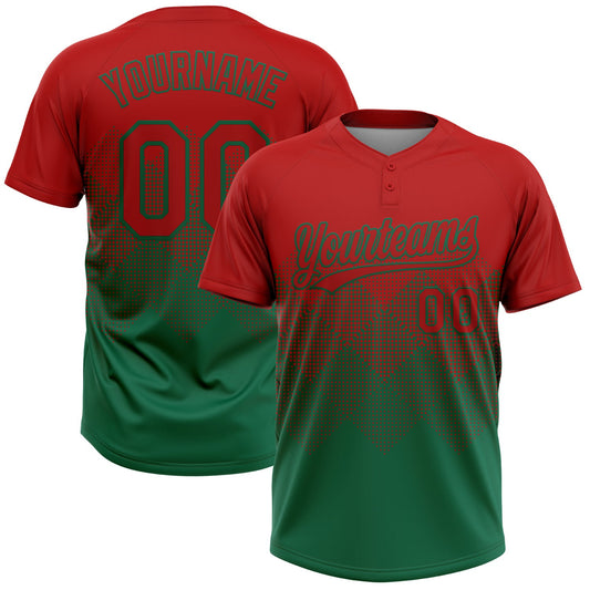 Custom Red Kelly Green 3D Gradient Square Shape Two-Button Unisex Softball Jersey - Main View