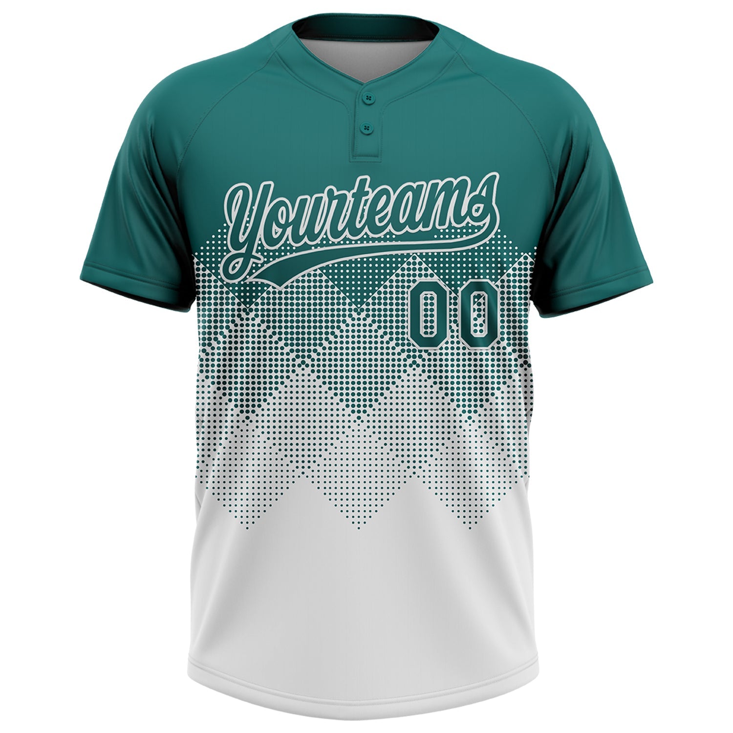 Custom Teal White 3D Gradient Square Shape Two-Button Unisex Softball Jersey view 2