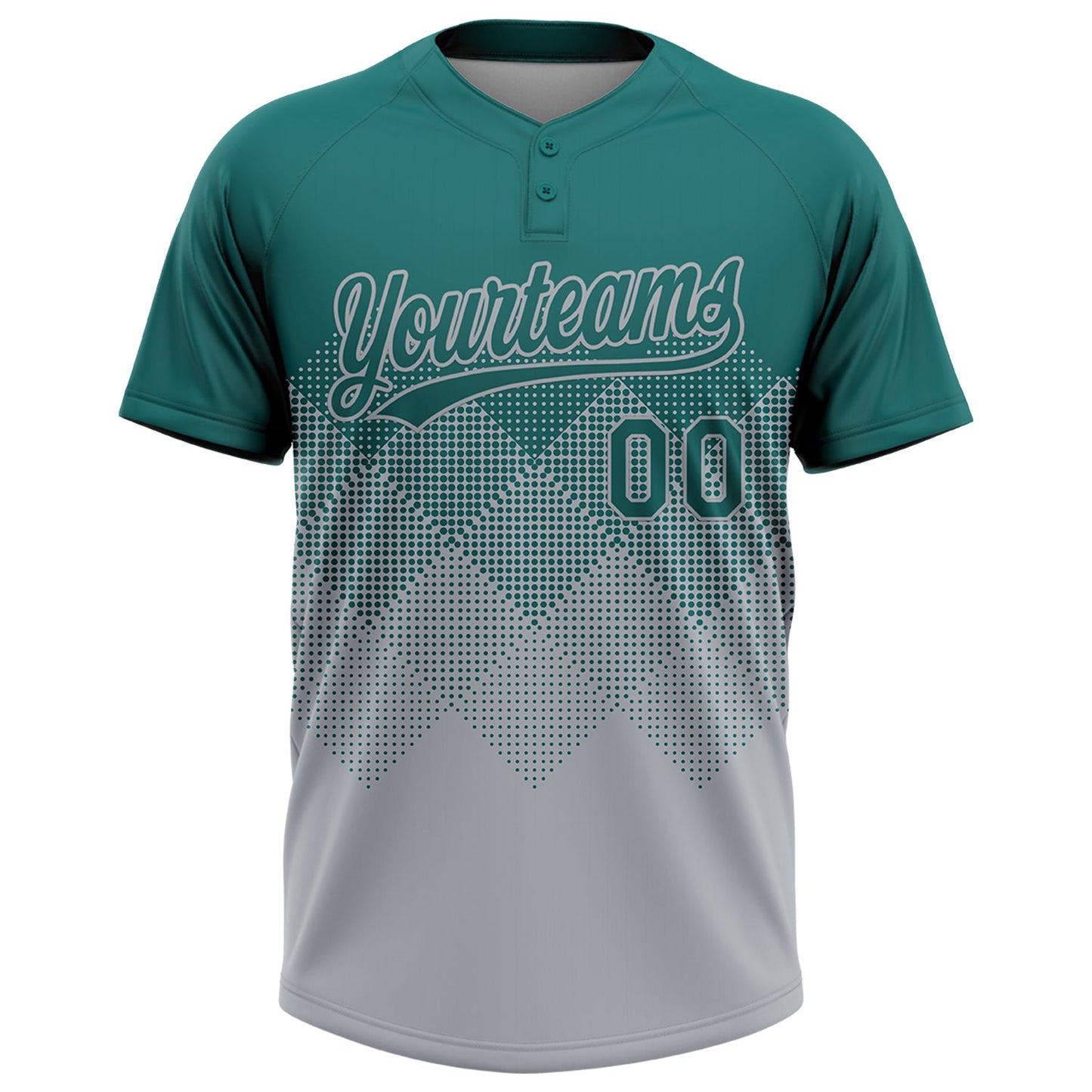 Custom Teal Gray 3D Gradient Square Shape Two-Button Unisex Softball Jersey view 2