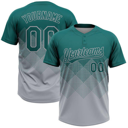 Custom Teal Gray 3D Gradient Square Shape Two-Button Unisex Softball Jersey - Main View
