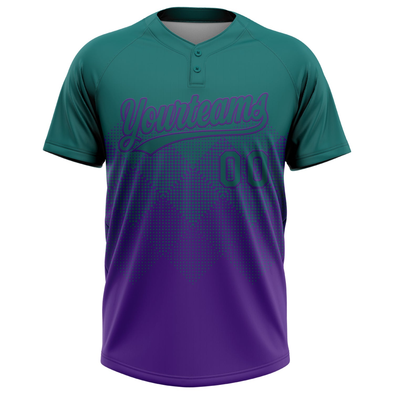 Custom Teal Purple 3D Gradient Square Shape Two-Button Unisex Softball Jersey view 2