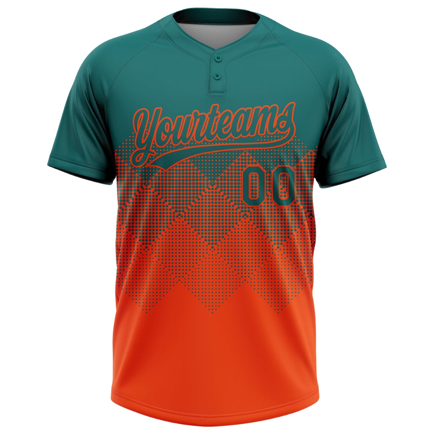 Custom Teal Orange 3D Gradient Square Shape Two-Button Unisex Softball Jersey view 2