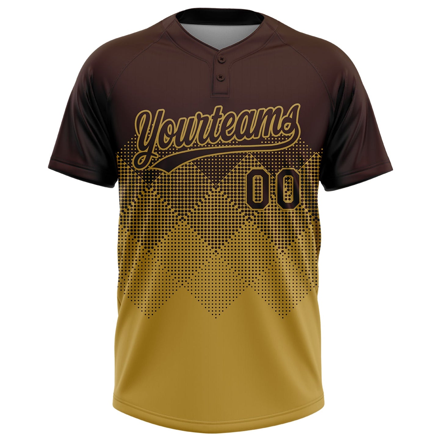Custom Brown Old Gold 3D Gradient Square Shape Two-Button Unisex Softball Jersey view 2