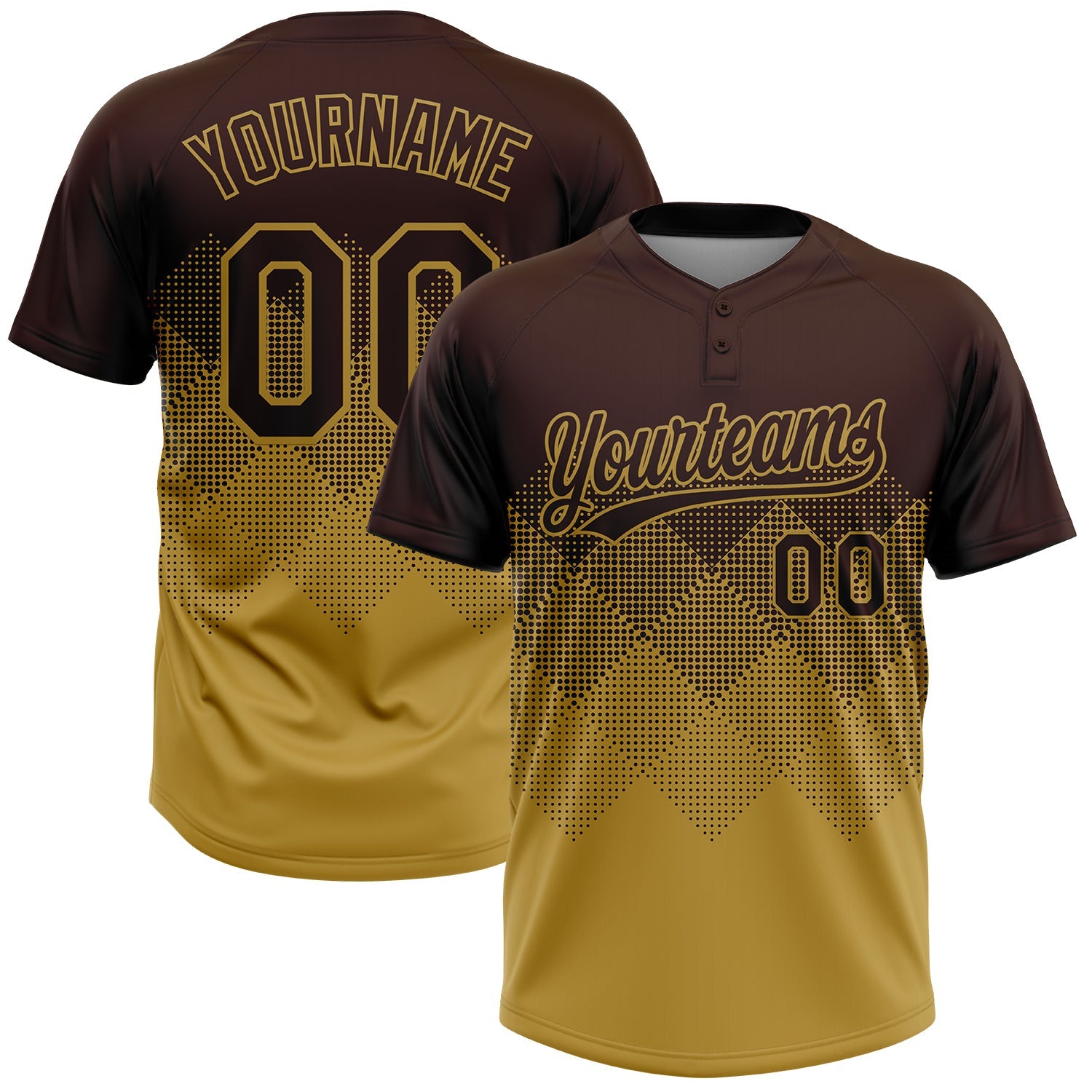 Custom Brown Old Gold 3D Gradient Square Shape Two-Button Unisex Softball Jersey - Main View