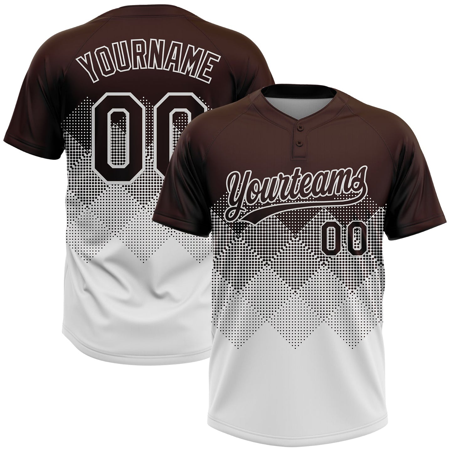 Custom Brown White 3D Gradient Square Shape Two-Button Unisex Softball Jersey - Main View