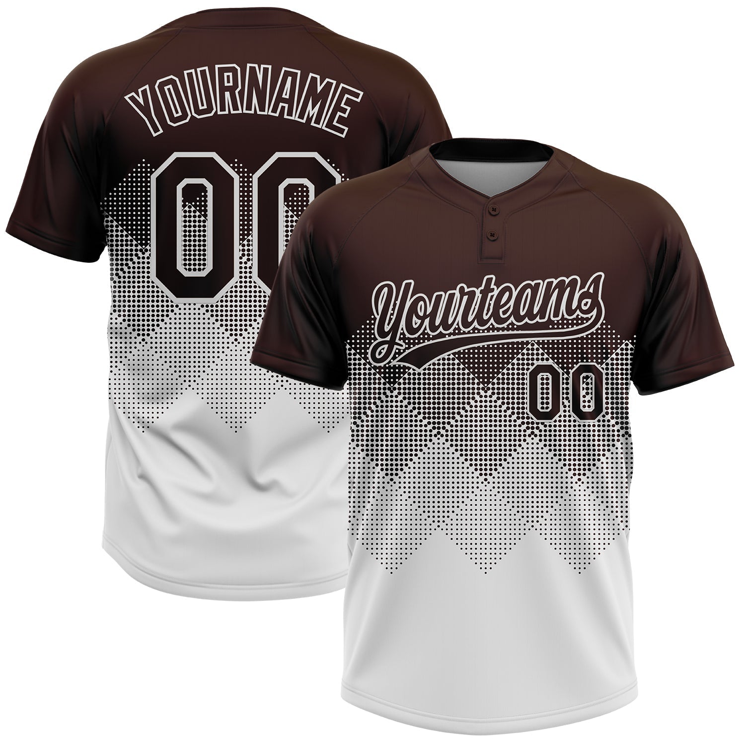 Custom Brown White 3D Gradient Square Shape Two-Button Unisex Softball Jersey - Main View