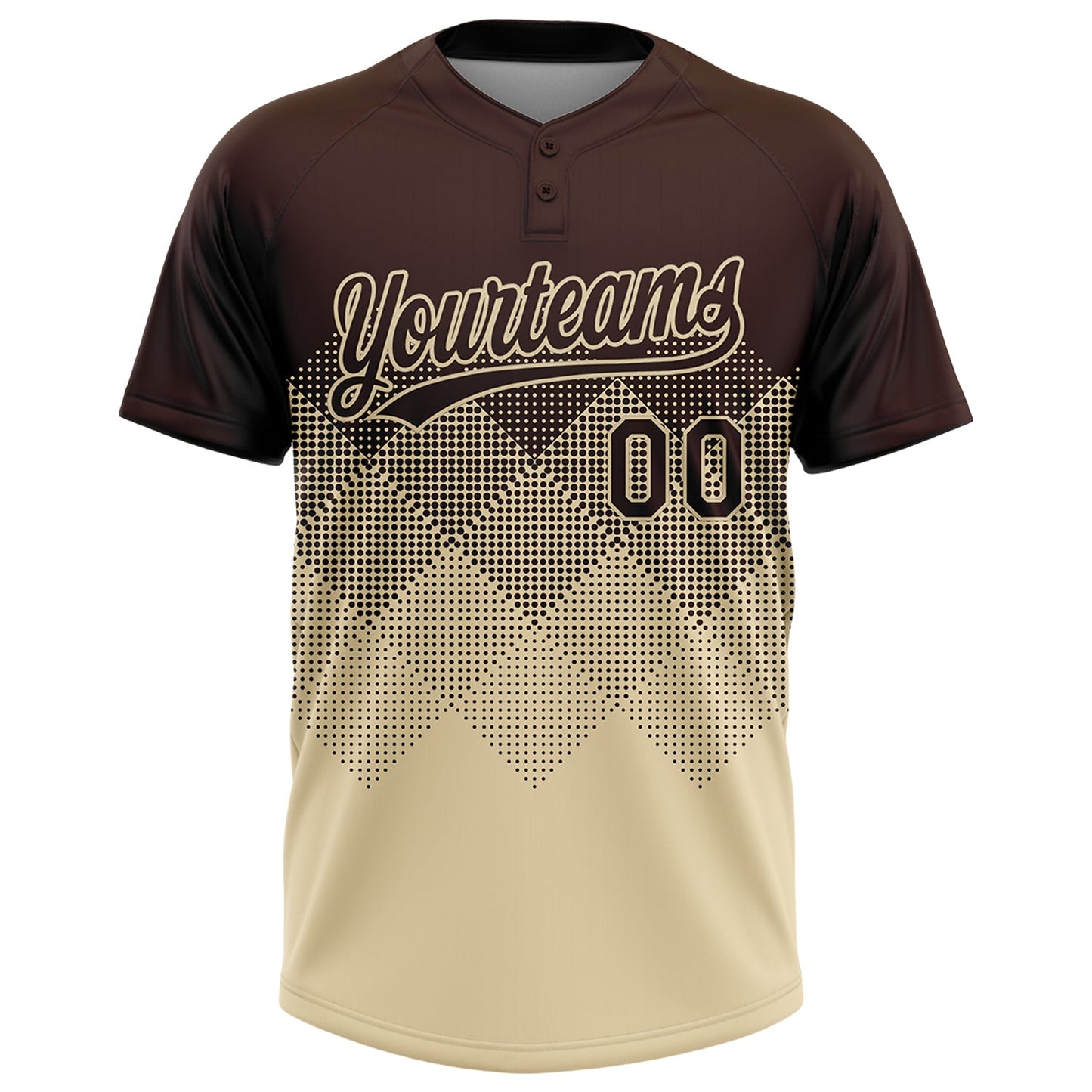 Custom Brown Cream 3D Gradient Square Shape Two-Button Unisex Softball Jersey view 2