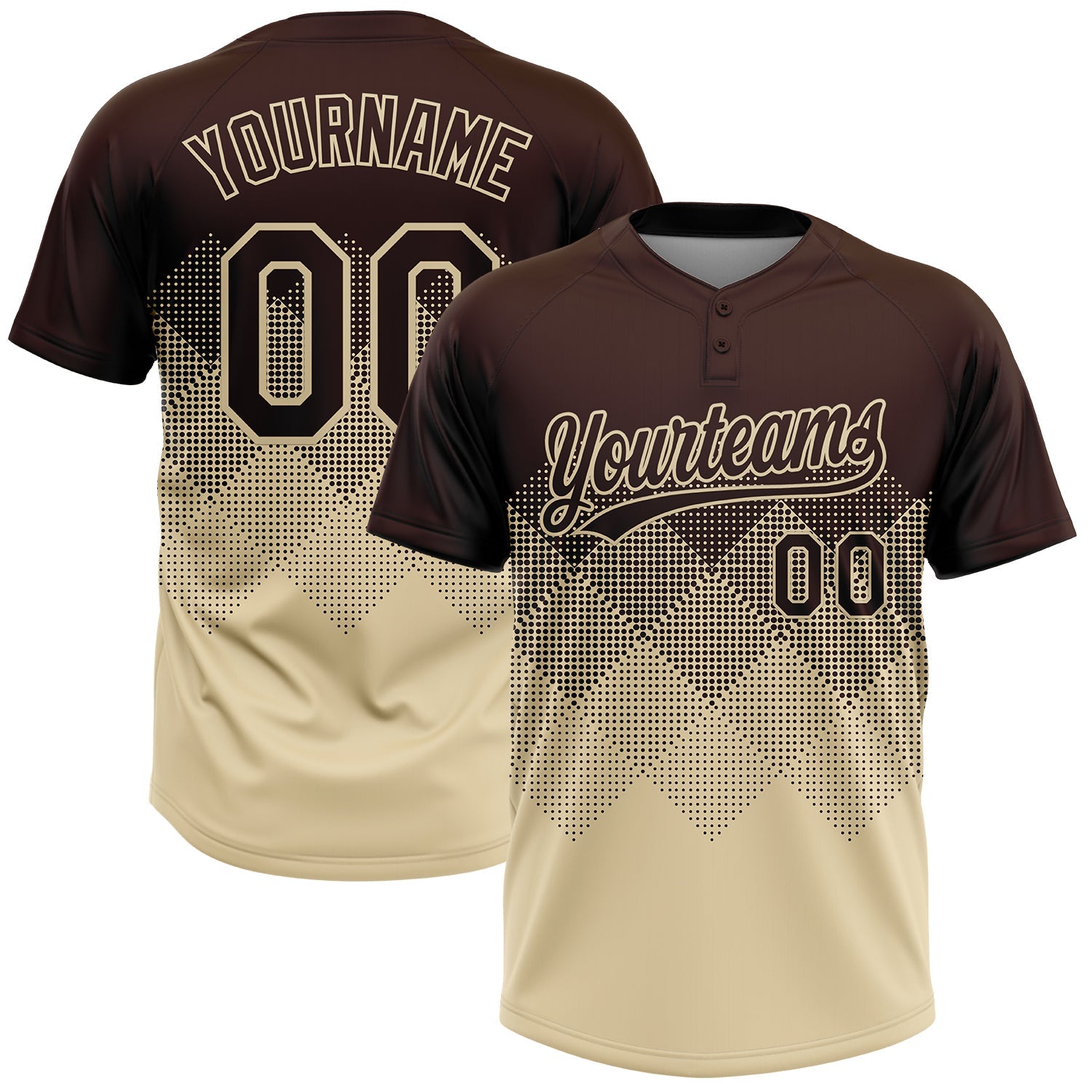 Custom Brown Cream 3D Gradient Square Shape Two-Button Unisex Softball Jersey - Main View