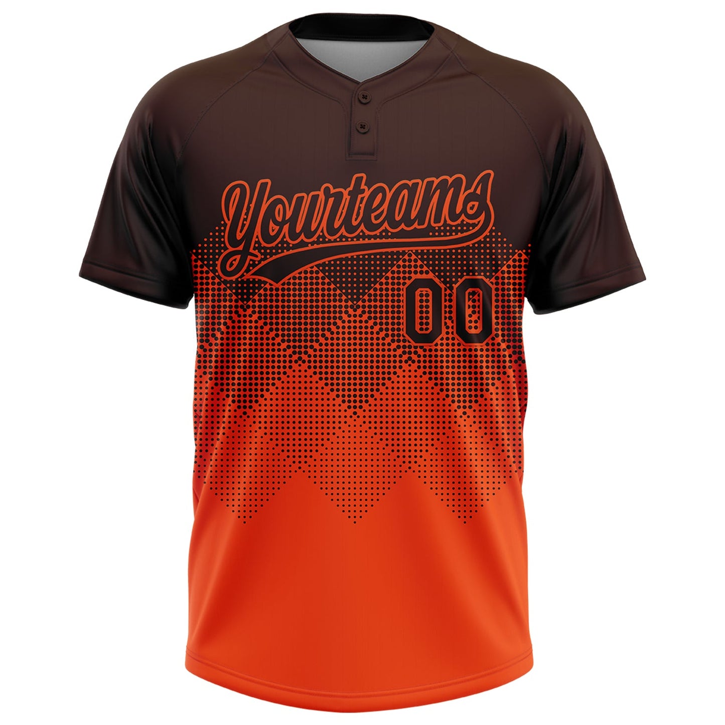 Custom Brown Orange 3D Gradient Square Shape Two-Button Unisex Softball Jersey view 2