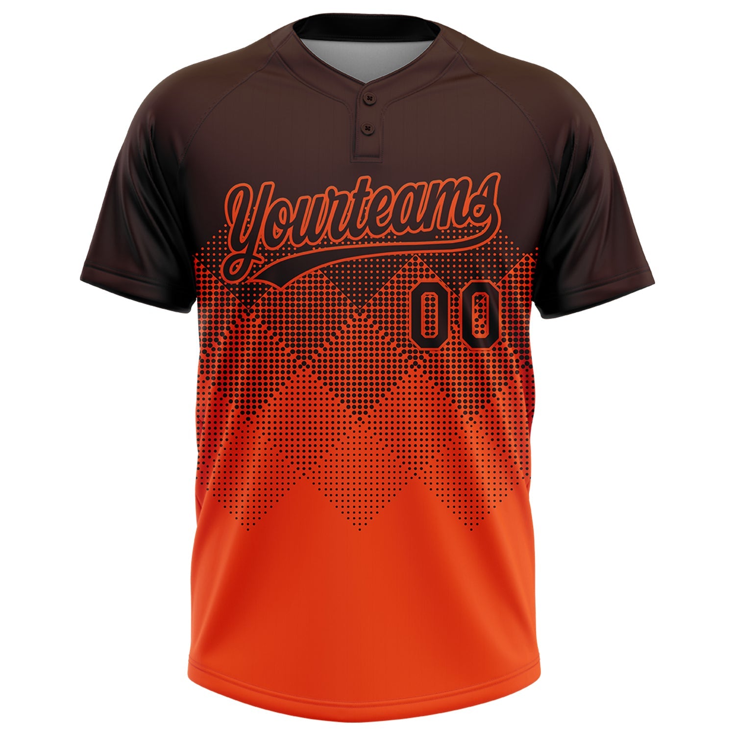 Custom Brown Orange 3D Gradient Square Shape Two-Button Unisex Softball Jersey view 2