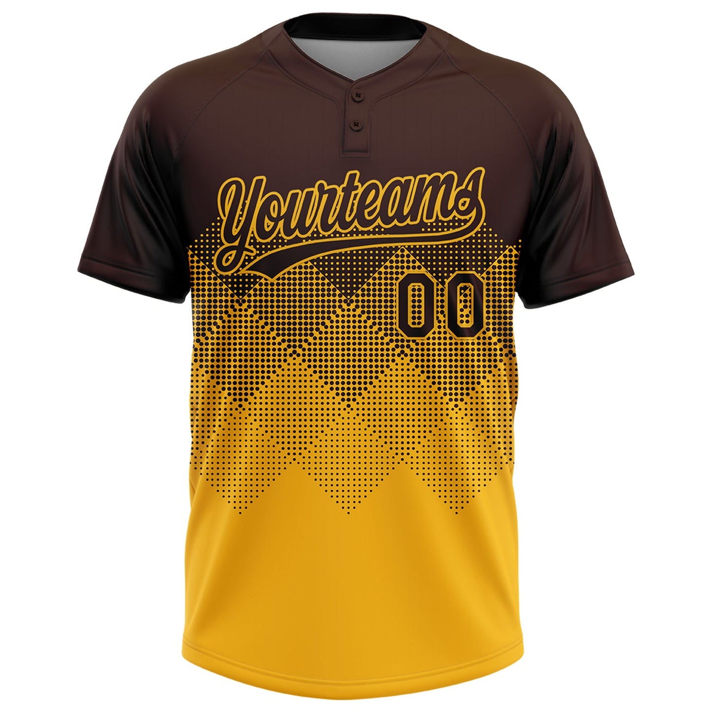 Custom Brown Gold 3D Gradient Square Shape Two-Button Unisex Softball Jersey view 2