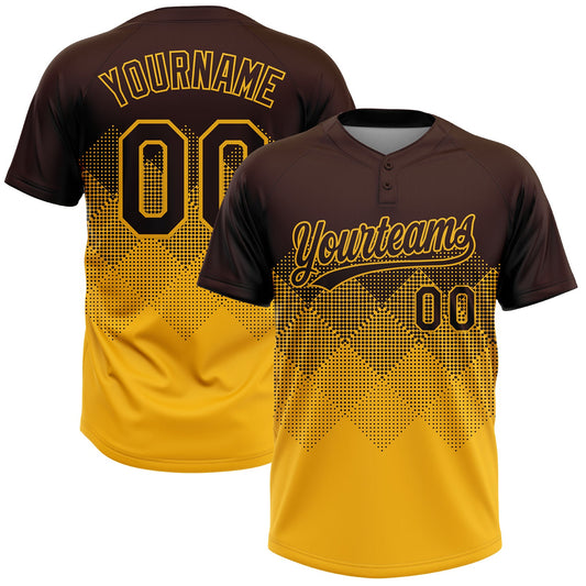 Custom Brown Gold 3D Gradient Square Shape Two-Button Unisex Softball Jersey - Main View