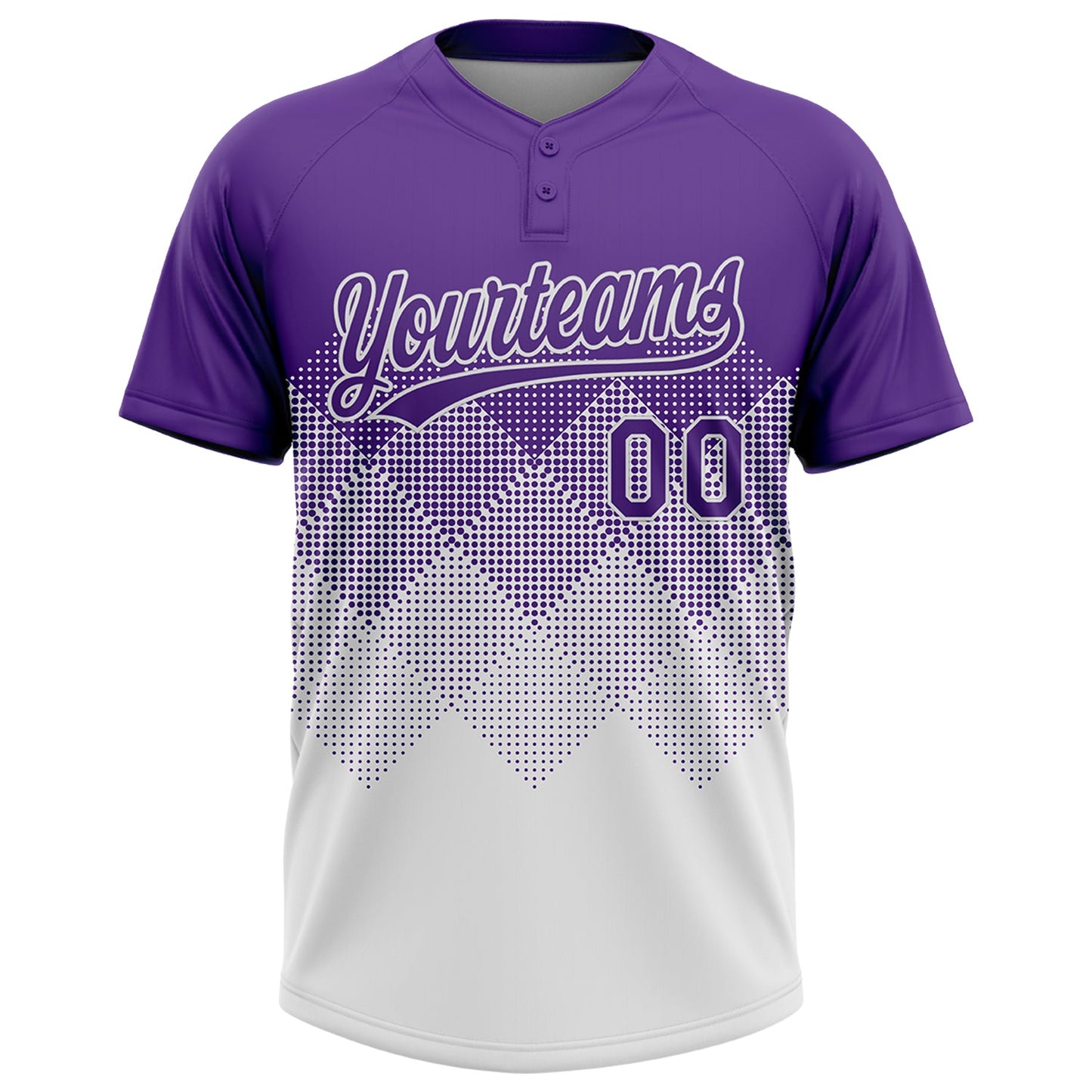 Custom Purple White 3D Gradient Square Shape Two-Button Unisex Softball Jersey view 2