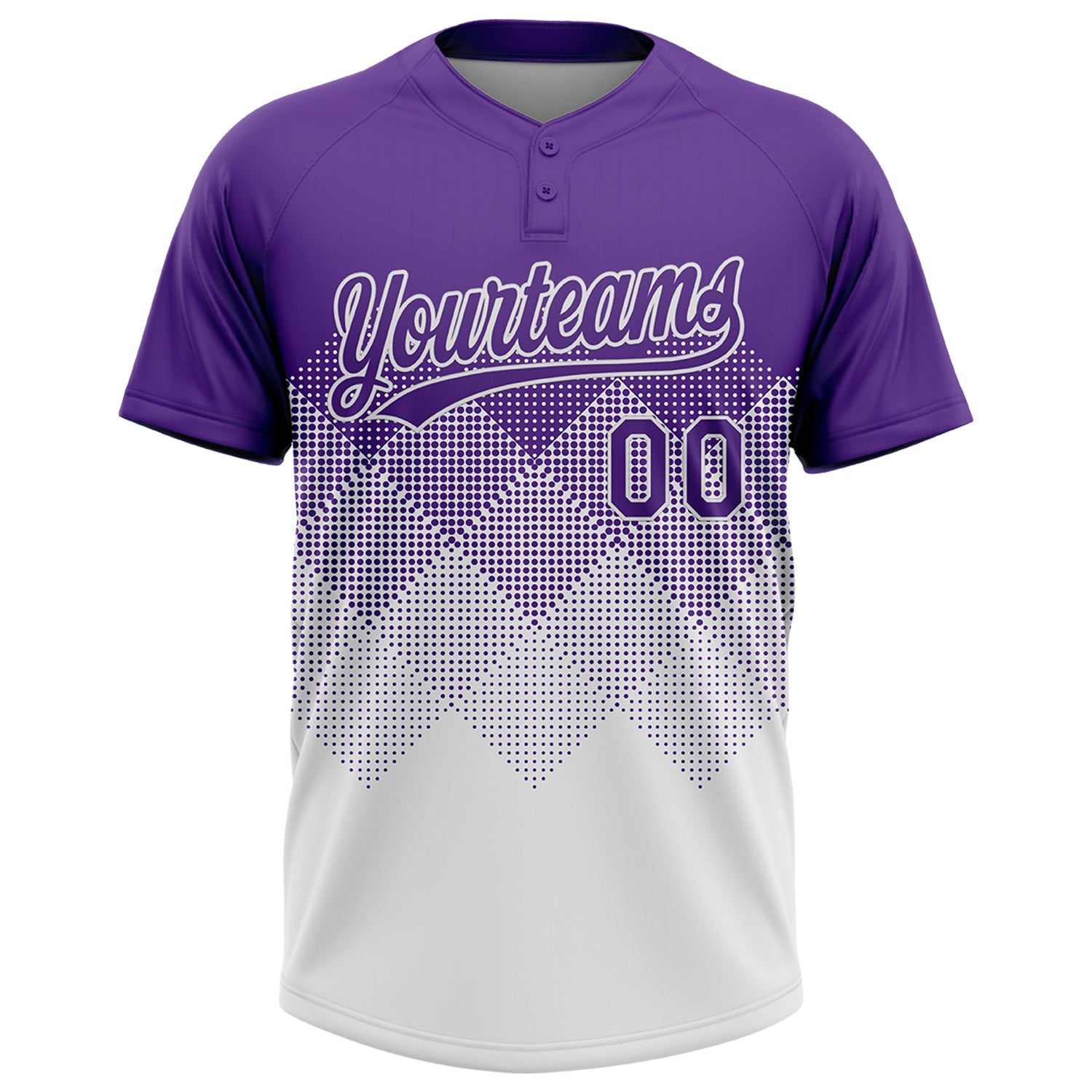 Custom Purple White 3D Gradient Square Shape Two-Button Unisex Softball Jersey view 2