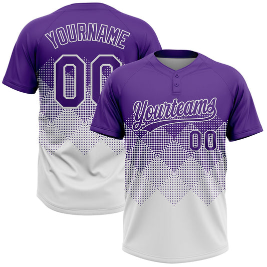 Custom Purple White 3D Gradient Square Shape Two-Button Unisex Softball Jersey - Main View