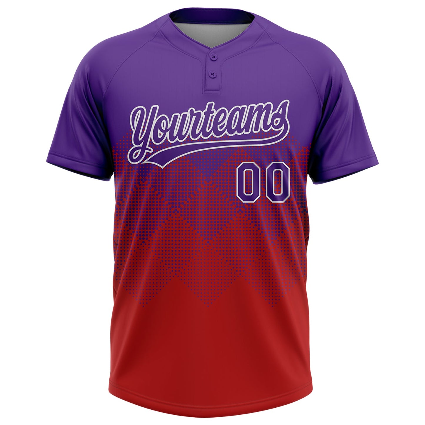 Custom Purple Red-White 3D Gradient Square Shape Two-Button Unisex Softball Jersey view 2