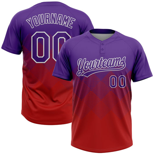 Custom Purple Red-White 3D Gradient Square Shape Two-Button Unisex Softball Jersey - Main View