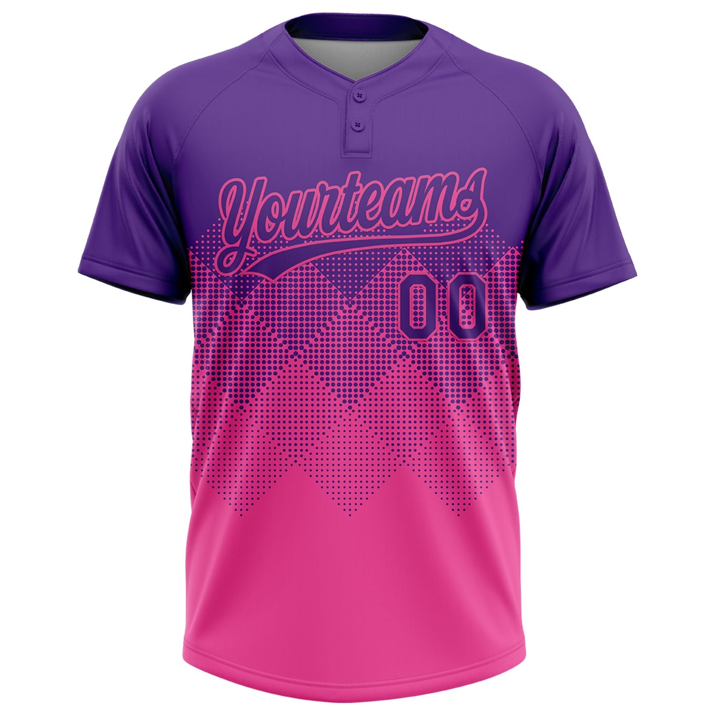 Custom Purple Pink 3D Gradient Square Shape Two-Button Unisex Softball Jersey view 2