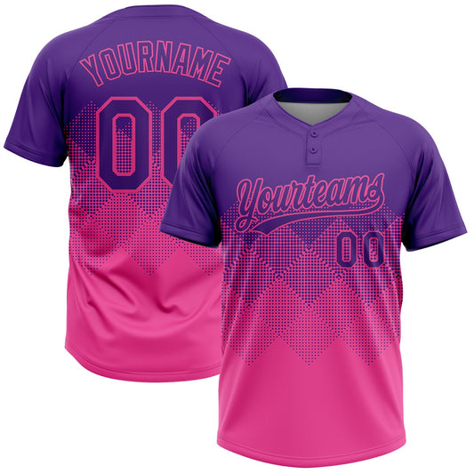 Custom Purple Pink 3D Gradient Square Shape Two-Button Unisex Softball Jersey - Main View