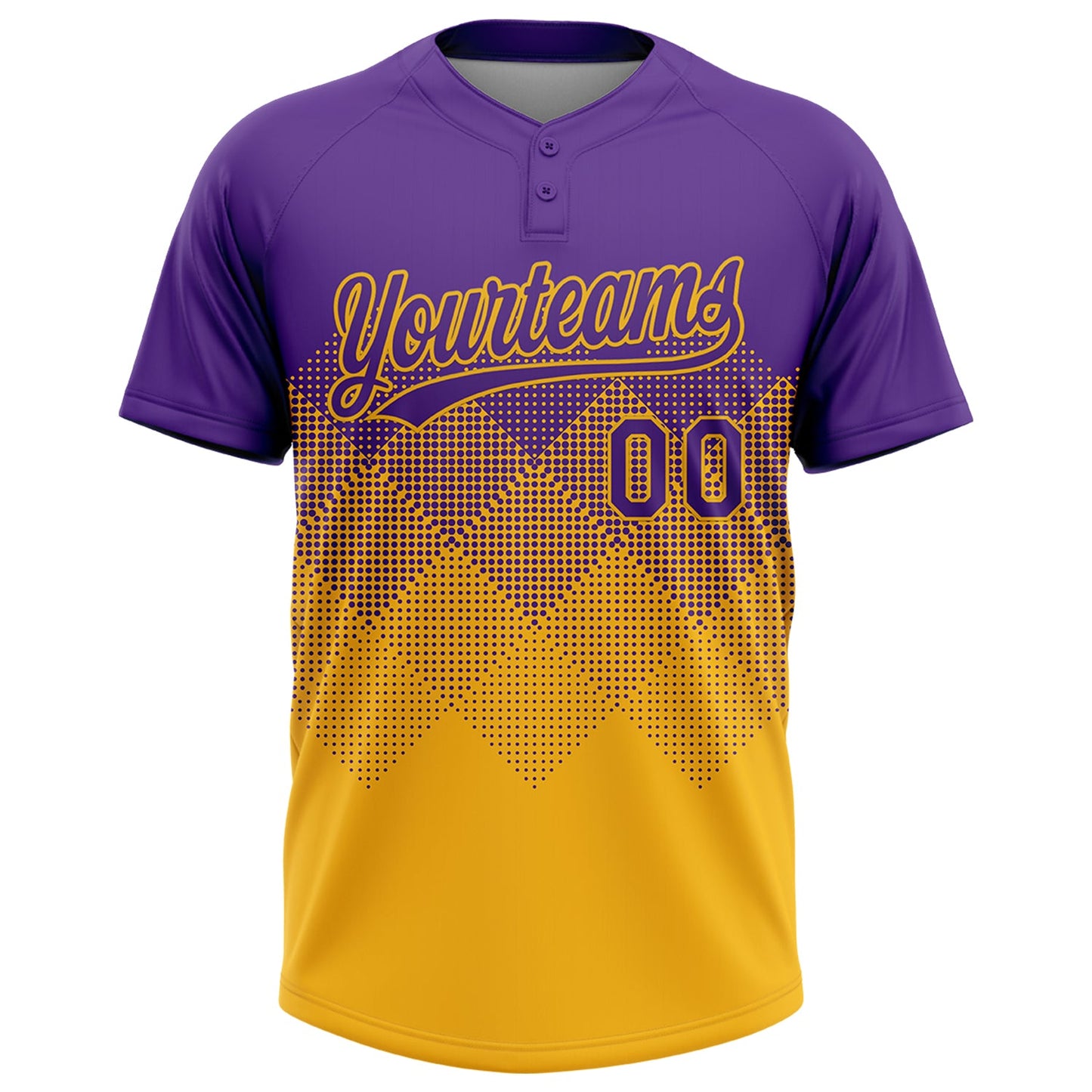 Custom Purple Gold 3D Gradient Square Shape Two-Button Unisex Softball Jersey view 2