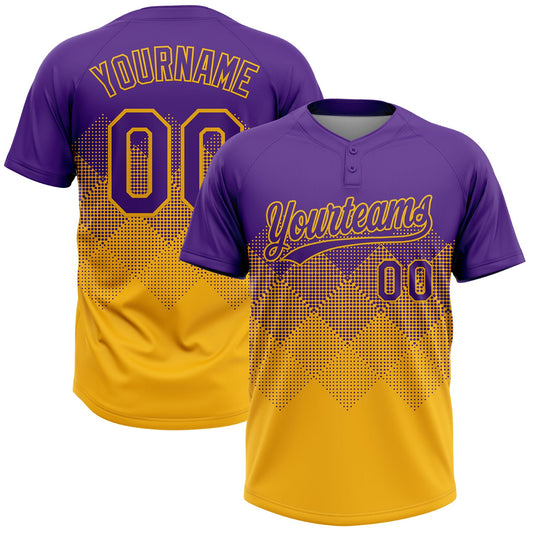 Custom Purple Gold 3D Gradient Square Shape Two-Button Unisex Softball Jersey - Main View