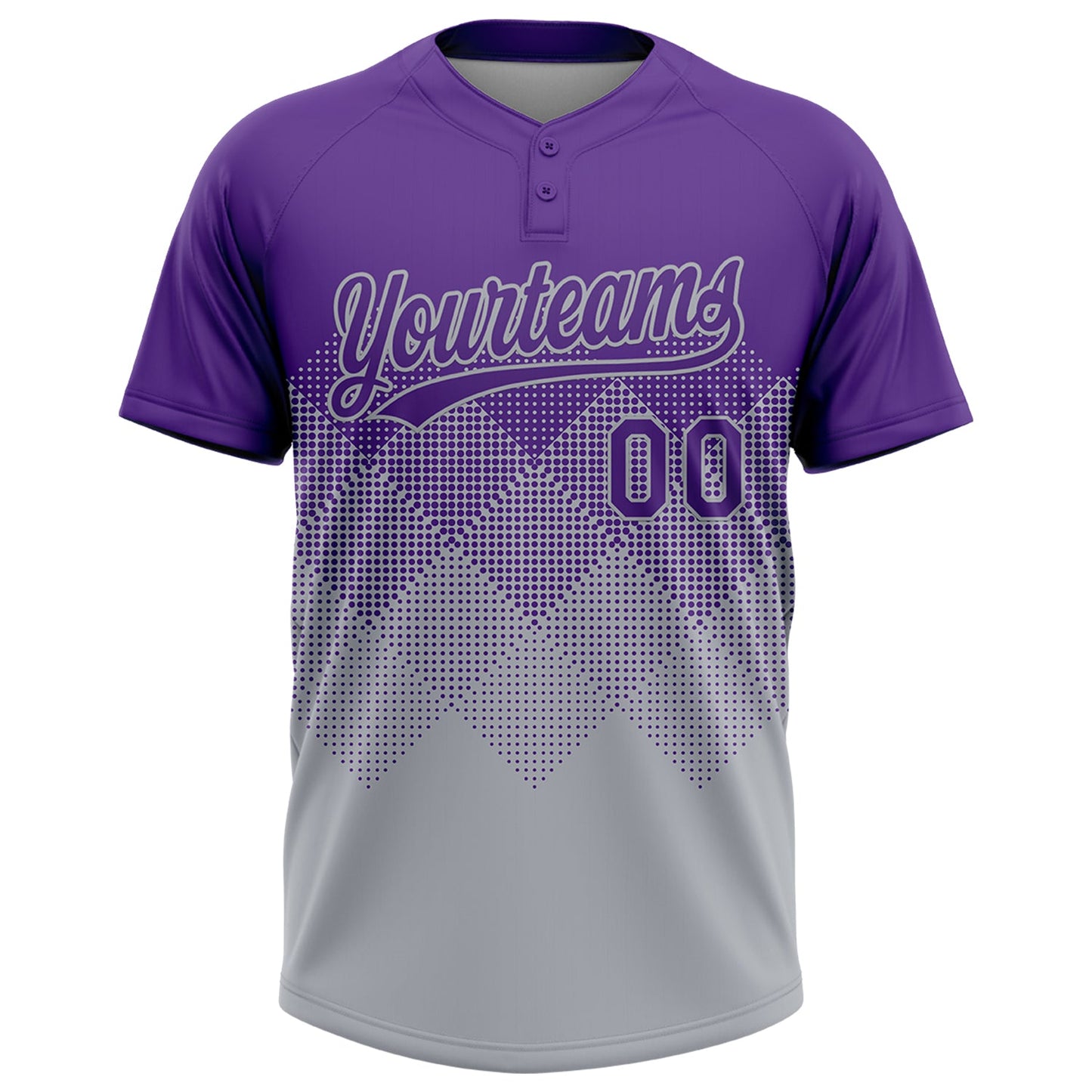 Custom Purple Gray 3D Gradient Square Shape Two-Button Unisex Softball Jersey view 2
